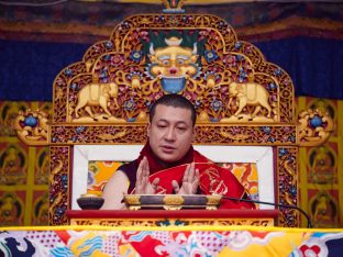 Thaye Dorje, His Holiness the 17th Gyalwa Karmapa, gives a Chenresig empowerment at Karma Temple, Bodh Gaya, India, December 2019. Photo / Tokpa Korlo