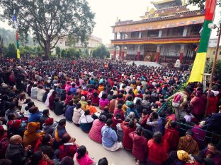 Thaye Dorje, His Holiness the 17th Gyalwa Karmapa, gives a Chenresig empowerment at Karma Temple, Bodh Gaya, India, December 2019. Photo / Tokpa Korlo