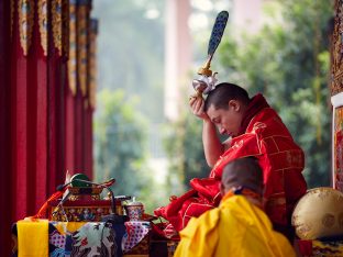 Thaye Dorje, His Holiness the 17th Gyalwa Karmapa, gives a Chenresig empowerment at Karma Temple, Bodh Gaya, India, December 2019. Photo / Tokpa Korlo