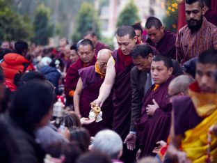 Thaye Dorje, His Holiness the 17th Gyalwa Karmapa, gives a Chenresig empowerment at Karma Temple, Bodh Gaya, India, December 2019. Photo / Tokpa Korlo