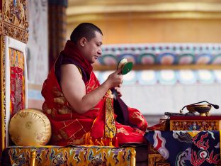 Thaye Dorje, His Holiness the 17th Gyalwa Karmapa, gives a Chenresig empowerment at Karma Temple, Bodh Gaya, India, December 2019. Photo / Tokpa Korlo