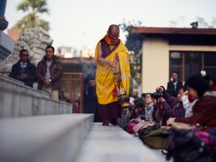 Thaye Dorje, His Holiness the 17th Gyalwa Karmapa, gives a Chenresig empowerment at Karma Temple, Bodh Gaya, India, December 2019. Photo / Tokpa Korlo