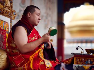 Thaye Dorje, His Holiness the 17th Gyalwa Karmapa, gives a Chenresig empowerment at Karma Temple, Bodh Gaya, India, December 2019. Photo / Tokpa Korlo