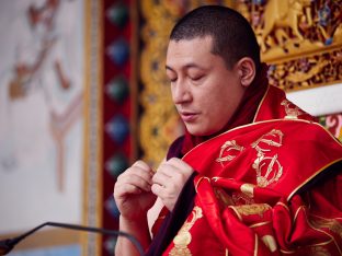 Thaye Dorje, His Holiness the 17th Gyalwa Karmapa, gives a Chenresig empowerment at Karma Temple, Bodh Gaya, India, December 2019. Photo / Tokpa Korlo