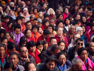 Thaye Dorje, His Holiness the 17th Gyalwa Karmapa, gives a Chenresig empowerment at Karma Temple, Bodh Gaya, India, December 2019. Photo / Tokpa Korlo