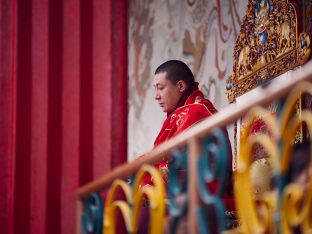 Thaye Dorje, His Holiness the 17th Gyalwa Karmapa, gives a Chenresig empowerment at Karma Temple, Bodh Gaya, India, December 2019. Photo / Tokpa Korlo