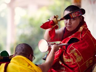 Thaye Dorje, His Holiness the 17th Gyalwa Karmapa, gives a Chenresig empowerment at Karma Temple, Bodh Gaya, India, December 2019. Photo / Tokpa Korlo