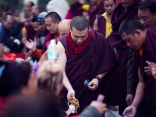 Thaye Dorje, His Holiness the 17th Gyalwa Karmapa, gives a Chenresig empowerment at Karma Temple, Bodh Gaya, India, December 2019. Photo / Tokpa Korlo