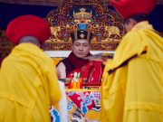 Thaye Dorje, His Holiness the 17th Gyalwa Karmapa, gives a Chenresig empowerment at Karma Temple, Bodh Gaya, India, December 2019. Photo / Tokpa Korlo