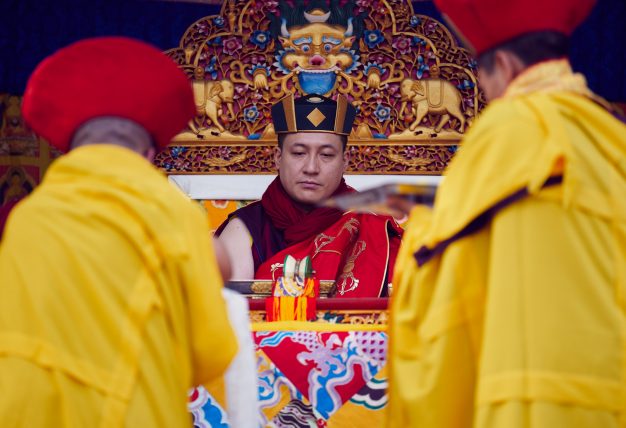 Thaye Dorje, His Holiness the 17th Gyalwa Karmapa, gives a Chenresig empowerment at Karma Temple, Bodh Gaya, India, December 2019. Photo / Tokpa Korlo