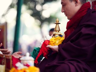 Thaye Dorje, His Holiness the 17th Gyalwa Karmapa, presides over aspiration prayers on the final day of the 2019 Kagyu Monlam, Bodh Gaya, India. Photo / Tokpa Korlo