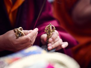 Thaye Dorje, His Holiness the 17th Gyalwa Karmapa, presides over aspiration prayers on the final day of the 2019 Kagyu Monlam, Bodh Gaya, India. Photo / Tokpa Korlo