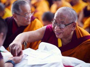 Thaye Dorje, His Holiness the 17th Gyalwa Karmapa, presides over aspiration prayers on the final day of the 2019 Kagyu Monlam, Bodh Gaya, India. Photo / Tokpa Korlo