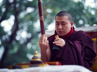 Thaye Dorje, His Holiness the 17th Gyalwa Karmapa, presides over prayers on the opening day of the Kagyu Monlam in Bodh Gaya, India, in December 2019 (Photo/Tokpa Korlo)