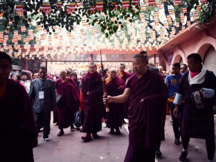 Thaye Dorje, His Holiness the 17th Gyalwa Karmapa, presides over prayers on the opening day of the Kagyu Monlam in Bodh Gaya, India, in December 2019 (Photo/Tokpa Korlo)