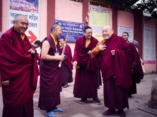 Thaye Dorje, His Holiness the 17th Gyalwa Karmapa, presides over prayers on the opening day of the Kagyu Monlam in Bodh Gaya, India, in December 2019 (Photo/Tokpa Korlo)