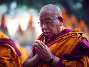 Thaye Dorje, His Holiness the 17th Gyalwa Karmapa, presides over prayers on the opening day of the Kagyu Monlam in Bodh Gaya, India, in December 2019 (Photo/Tokpa Korlo)