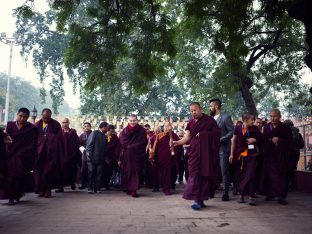 Thaye Dorje, His Holiness the 17th Gyalwa Karmapa, presides over prayers on the opening day of the Kagyu Monlam in Bodh Gaya, India, in December 2019 (Photo/Tokpa Korlo)