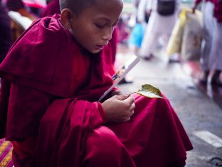 Thaye Dorje, His Holiness the 17th Gyalwa Karmapa, presides over prayers on the opening day of the Kagyu Monlam in Bodh Gaya, India, in December 2019 (Photo/Tokpa Korlo)