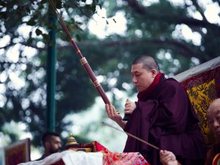 Thaye Dorje, His Holiness the 17th Gyalwa Karmapa, presides over prayers on the opening day of the Kagyu Monlam in Bodh Gaya, India, in December 2019 (Photo/Tokpa Korlo)