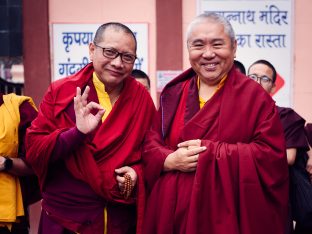 Thaye Dorje, His Holiness the 17th Gyalwa Karmapa, presides over prayers on the opening day of the Kagyu Monlam in Bodh Gaya, India, in December 2019 (Photo/Tokpa Korlo)