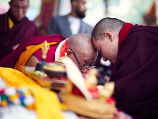 Thaye Dorje, His Holiness the 17th Gyalwa Karmapa, presides over prayers on the opening day of the Kagyu Monlam in Bodh Gaya, India, in December 2019 (Photo/Tokpa Korlo)