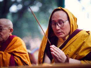 Thaye Dorje, His Holiness the 17th Gyalwa Karmapa, presides over prayers on the opening day of the Kagyu Monlam in Bodh Gaya, India, in December 2019 (Photo/Tokpa Korlo)