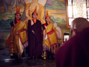 Thaye Dorje, His Holiness the 17th Gyalwa Karmapa, arrives for the Kagyu Monlam 2019. (Photo/Tokpa Korlo))