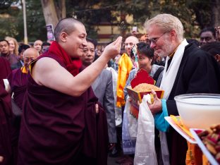 Thaye Dorje, His Holiness the 17th Gyalwa Karmapa, arrives for the Kagyu Monlam 2019. (Photo/Tokpa Korlo))