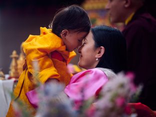 Thaye Dorje, His Holiness the 17th Gyalwa Karmapa, Sangyumla and Thugseyla at Dhagpo Kundreul Ling in Le Bost, France. Photo / Tokpa Korlo