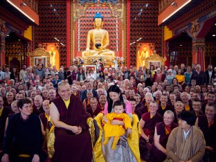 Thaye Dorje, His Holiness the 17th Gyalwa Karmapa, Sangyumla and Thugseyla at Dhagpo Kundreul Ling in Le Bost, France. Photo / Tokpa Korlo