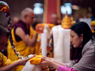 Thaye Dorje, His Holiness the 17th Gyalwa Karmapa, Sangyumla and Thugseyla at Dhagpo Kundreul Ling in Le Bost, France. Photo / Tokpa Korlo