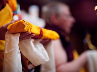 Thaye Dorje, His Holiness the 17th Gyalwa Karmapa, Sangyumla and Thugseyla at Dhagpo Kundreul Ling in Le Bost, France. Photo / Tokpa Korlo