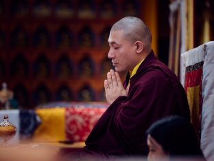 Thaye Dorje, His Holiness the 17th Gyalwa Karmapa, Sangyumla and Thugseyla at Dhagpo Kundreul Ling in Le Bost, France. Photo / Tokpa Korlo