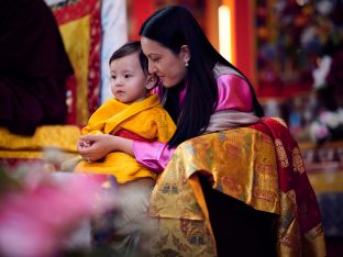 Thaye Dorje, His Holiness the 17th Gyalwa Karmapa, Sangyumla and Thugseyla at Dhagpo Kundreul Ling in Le Bost, France. Photo / Tokpa Korlo