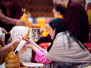 Thaye Dorje, His Holiness the 17th Gyalwa Karmapa, Sangyumla and Thugseyla at Dhagpo Kundreul Ling in Le Bost, France. Photo / Tokpa Korlo