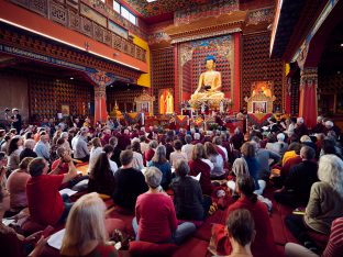 Thaye Dorje, His Holiness the 17th Gyalwa Karmapa, Sangyumla and Thugseyla at Dhagpo Kundreul Ling in Le Bost, France. Photo / Tokpa Korlo