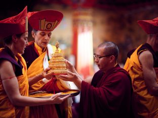 Thaye Dorje, His Holiness the 17th Gyalwa Karmapa, Sangyumla and Thugseyla at Dhagpo Kundreul Ling in Le Bost, France. Photo / Tokpa Korlo