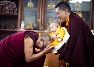 A warm, ceremonial welcome was offered to Karmapa's family by the Rinpoches, monks, KIBI staff members and lay students present.