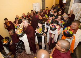 Thaye Dorje, His Holiness the 17th Gyalwa Karmapa, Sangyumla, their parents and other relatives give offerings