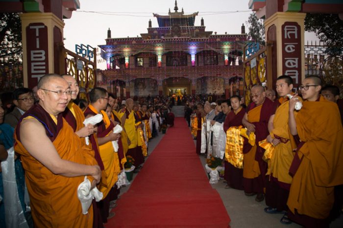 Monks and lay people await the arrival of Thaye Dorje, His Holiness the 17th Gyalwa Karmapa