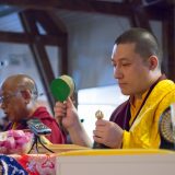 Thaye Dorje, His Holiness the 17th Gyalwa Karmapa, consecrating the meditation hall in Germany 2015 with Sherab Gyaltsen Rinpoche. Photo / Thule Jug