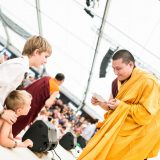 Thaye Dorje, His Holiness the 17th Gyalwa Karmapa, takes questions from students in Germany 2015. Photo / Tokpa Korlo