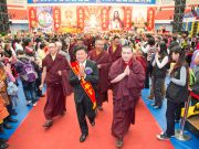 Thaye Dorje, His Holiness the 17th Gyalwa Karmapa, arriving at the interfaith event. Photo / Thule Jug