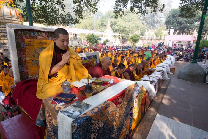 Thaye Dorje, His Holiness the 17th Gyalwa Karmapa, leading the ceremonies at the Kagyu Monlam 2014. Photo / Thule Jug