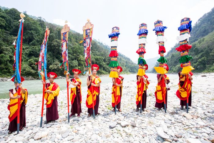 The ceremony for pouring a mandala offering into the river on the 3rd anniversary of the parinirvana of His Holiness Kunzig Shamar Rinpoche. Photo / Magda Jungowska