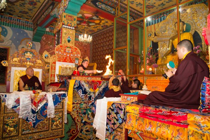 The Red Chenresig puja was conducted by His Holiness the 17th Gyalwa Karmapa, assisted by Beru Khyentse Rinpoche and Jamgon Kongtrul Rinpoche. Photo / Thule Jug