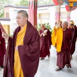 Tribute to Shamar Rinpoche: Thaye Dorje, His Holiness the 17th Gyalwa Karmapa, brings Shamar Rinpoche's relics to the main hall. Photo / Thule Jug