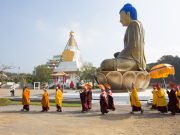 Relics of Shamar Rinpoche are carried in a long ceremonial procession around the grounds and put inside a stupa in the Tathagata Hall. Photo / Thule Jug